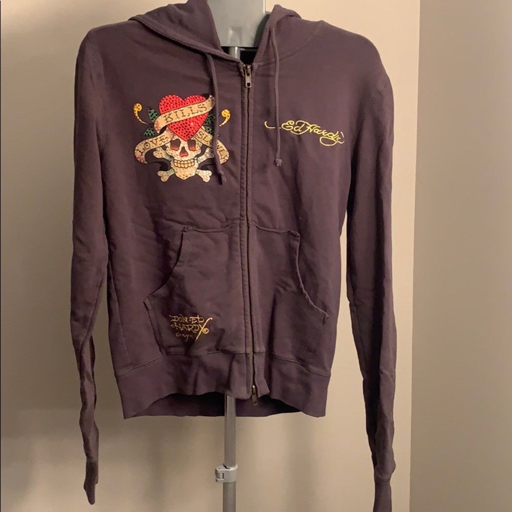 Ed Hardy bejeweled zip-up jacket